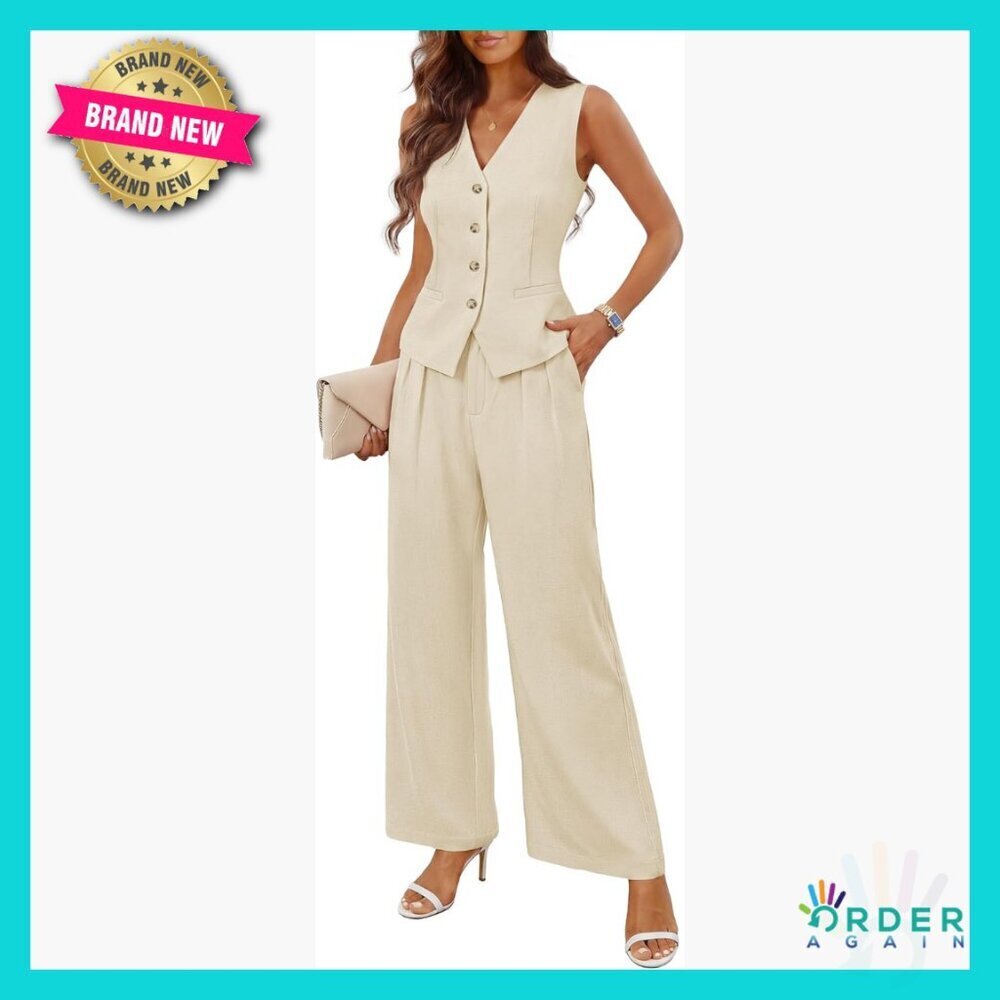 Sleeveless Vest Wide Leg Pants Set Business Casual Modern Fitted Work Outfit